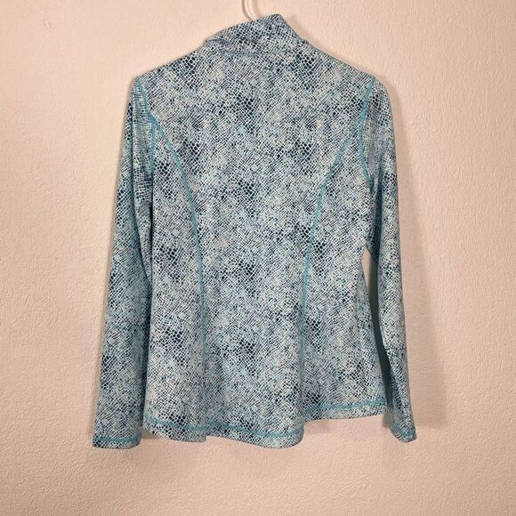 J. McLaughlin Light Blue & Navy Blue Patterned Zip Up Workout Jacket - Picture 2 of 6